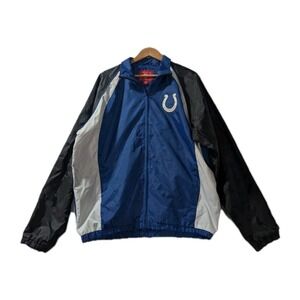 Vintage NFL Colts Windbreaker Jacket XL Blue Black Full Zip Horseshoe Logo